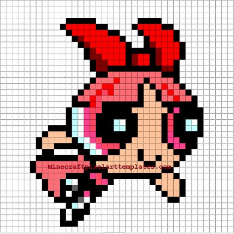 Minecraft Pixel Art Templates: Blossom (Powerpuff girls) Pixel Art Powerpuff, Minecraft Pixel Art Templates, Blossom Powerpuff, Modele Pixel Art, Kandi Inspo, Easy Perler Bead Patterns, Pixel Beads, Easy Pixel Art, Pixel Art Templates