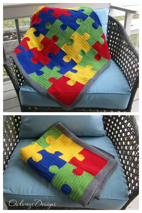 Puzzle Me Happy Blanket Crochet Pattern Rainbow Crochet Blanket Pattern, Crochet Lego, Crochet Heart Blanket, Crochet Slippers Free Pattern, Easy Crochet Blanket, Diy Magazine, Rainbow Crochet, Kawaii Crochet, Crochet Patterns Free Blanket