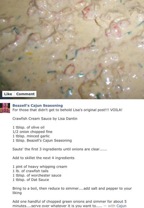 Crawfish cream sauce: Louisiana Cream Sauce, Crawfish Cream Sauce For Fish, Creamy Crawfish Sauce, Crawfish Cream Sauce Recipe, Crawfish Sauce, Cajun Cooking Recipes, Crawfish Dishes, Fishing Recipes, Crawfish Recipes