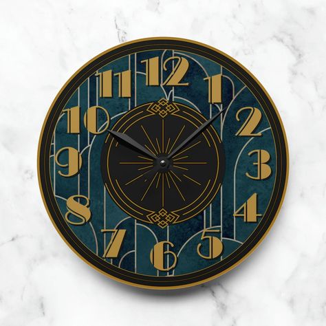 Art Deco Teal Wall Clock, Vintage, Retro, Unique, Mid-century, Home Decor, Round, Office, Bedroom, Stylish, Modern, Acrylic Wall Clock - Etsy Round Clock Design, Art Deco Product Design, Art Deco Wall Clock, Art Deco Clocks, Art Deco Restaurant Interior, Art Deco Houses Interior, Diy Art Deco Decor, Art Deco Living Room 1920s, Art Deco Interior 1920s