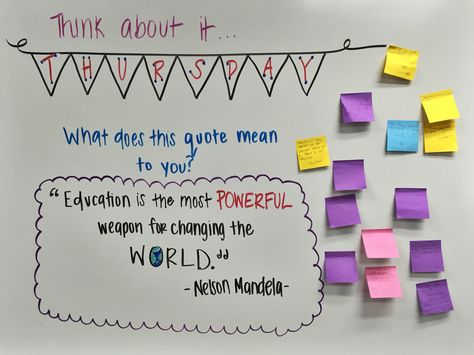 Think about it Thursday Think About It Thursday, Whiteboard Prompts, Whiteboard Questions, Whiteboard Writing, Education Is The Most Powerful, Whiteboard Messages, Morning Board, Journal Topics, Morning Journal