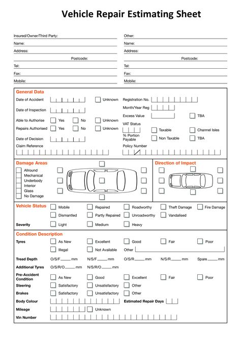 Vehicle Repair Estimating Sheet - How to make a quick estimate of damage to a car for insurance or repair services? Download this Vehicle Repair Estimating Sheet now! Car Repair Estimate Template, Truck Repair Shop, Hygiene Lessons, Yomi Casual, Car Knowledge, Car Checklist, Car Repair Shop, Automotive Technology, Auto Garage