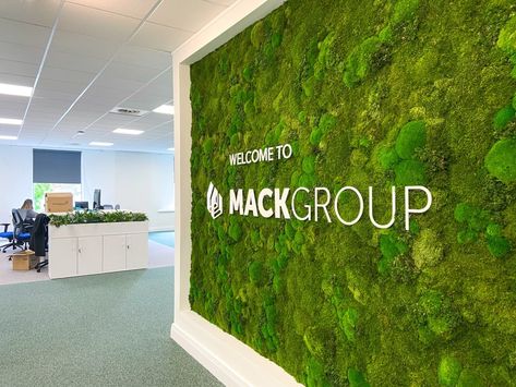 A recent Forest Floor moss wall installation with the company logo at Mack Group. _______ Biophilic Design, Moss Wall, Forest Floor, Wall Installation, Instagram A, Company Logo, Forest, Flooring, Wall