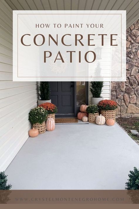 Discover the best concrete porch makeover ideas with our painting guide! Transform your porch with stylish concrete porch paint ideas and create an inviting outdoor space. From simple updates to creative designs, find all the inspiration you need for your next concrete makeover outdoor project. Best Paint For Concrete Porch, Staining Concrete Porch, Concrete Porch Paint Ideas, Painted Front Porch Concrete, Painting Cement Porch, Concrete Porch Makeover Diy, Concrete Paint Ideas, Painted Porch Floor Concrete, Front Porch Concrete Makeover