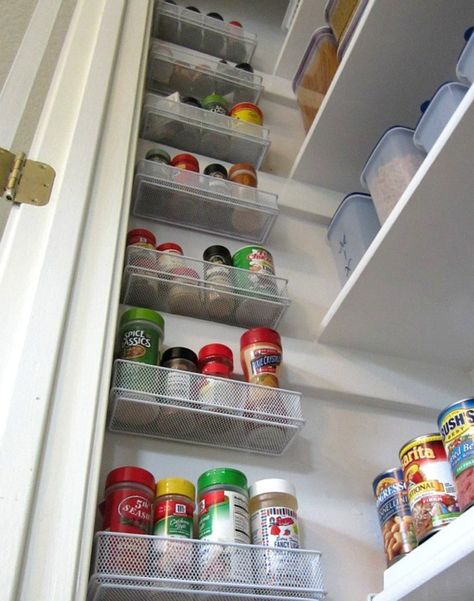 Spice Storage Solutions, Tiny Pantry, Small Pantry Organization, Pantry Wall, Small Pantry, Kitchen Organization Diy, Spice Racks, Diy Kitchen Storage, Spice Storage