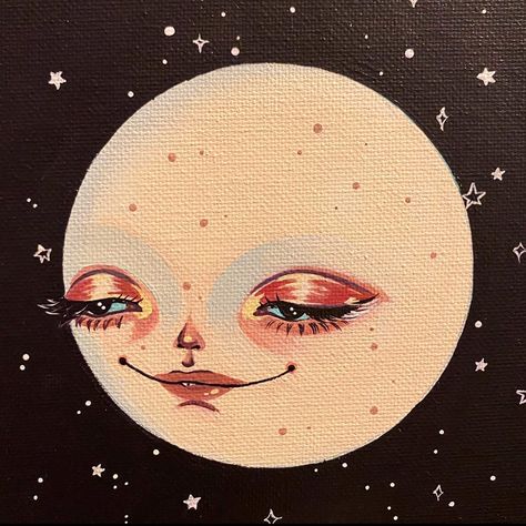 Witchy Painting, Painting Ideas, Original Paintings, Paintings, Moon, Stars, Canvas