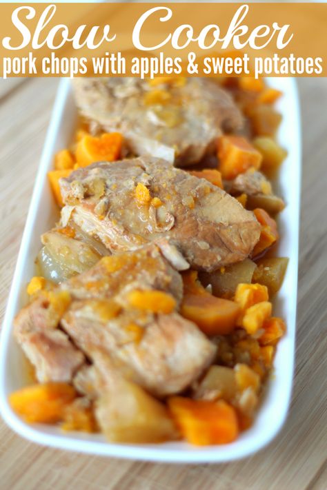 Slow Cooker Pork Chops Recipe Easy Crockpot Pork Chops, Apples And Sweet Potatoes, Pork Chops With Apples, Breakfast Sushi, Thanksgiving Deals, Fall Crockpot, Drumsticks Recipe, Budget Food, Pork Chop Recipes Crockpot