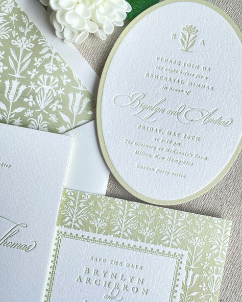 Setting the tone for an exquisite wedding with the Andras suite from @bellafigura. Luxurious cotton paper, soft greens, and a fun oval die-cut. Schedule a consult and let us help you create the wedding suite of your dreams! #fairhopealabama #mobilealabama #stationery #envelopes #envelopeart #envelope #AlabamaWedding #WeddingInvitations #WeddingStationery #WeddingPlanning #BrideToBe #GroomToBe #WeddingInspiration #WeddingDetails #WeddingDay #WeddingPrep #WeddingStationeryDesign #WeddingPaper #... Oval Wedding Invitation, Charleston Apartment, Wedding Dinner Table Setting, Wedding Stationary Design, Invite Suite, Wedding Postage, Custom Party Invitations, Formal Wedding Invitations, Elegant Baby Shower