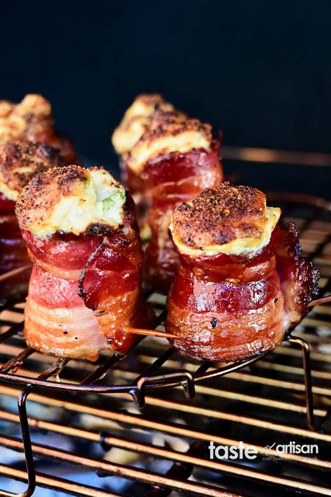 Popper Pig Shots, Smoked Pork Appetizer, Pork Shots In Oven, Pig Shots Appetizer, Pig Shooters Recipe, Bacon Wrapped Grilled Cheese, Smoked Pork Shots, Appetizer Recipes For Smoker, Bacon Wrapped Sausage With Cream Cheese