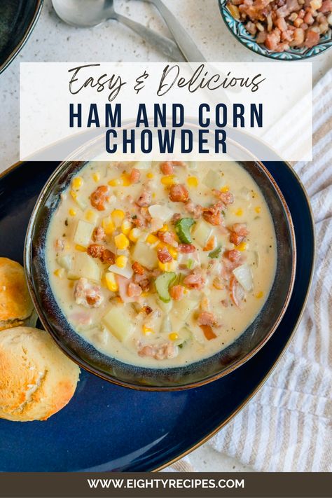 This comforting and creamy Ham and Corn Chowder recipe is loaded with savory flavors and hearty ingredients. Perfect for a cozy meal! Ham And Corn Chowder, Corn Chowder With Ham, Potato Chowder Recipes, Ham Chowder, Corn Chowder Soup, Potato Chowder, Crockpot Ham, Comfort Soup Recipes, Easy Ham