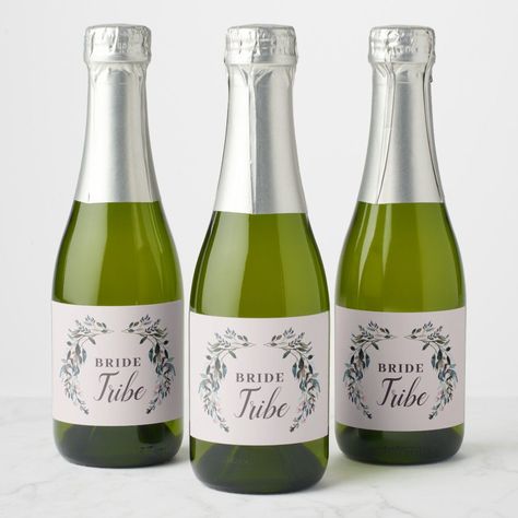 Garden Crest Floral Bride Tribe Calligraphy Mauve Template Bridal Shower Wine Bottle Labels, Pearl Bridal Shower, Wine Favors, Lavender Baby Showers, Bridal Shower Champagne, Bridal Shower Wine, Sparkling Wine Label, Glitter Frame, Wine Bottle Labels