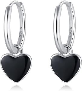 SLUYNZ 925 Sterling Silver Black Heart Hoop Earrings for Women Teen Girls 1.4CM Heart Hoop Dangle Earrings Heart Hoop Earrings, Black Heart, Sterling Silver Earrings, Women's Earrings, Silver Earrings, Hoop Earrings, Dangle Earrings, 925 Sterling Silver, Sterling Silver