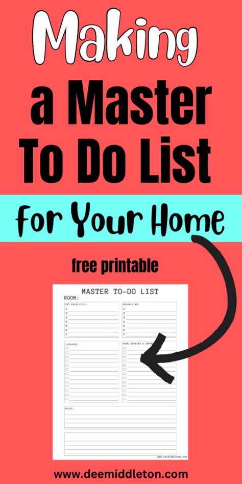 Master To Do List, Declutter Help, Housekeeping Schedule, Home Maintenance Schedule, Declutter Checklist, Clutter Control, Home Maintenance Checklist, Housekeeping Tips, Master List