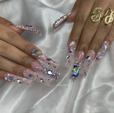 Bedazzled Nails Rhinestones, Pretty Coffins, Bedazzled Nails, School Nails, Dope Nail Designs, Bling Nails, Dope Nails, Long Acrylic Nails, Coffin Nails