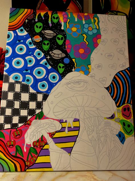 What To Draw With Paint Markers, Magestical Art, Things To Draw Trippy, Painting Inspo Trippy, Funky Art Painting Inspiration, Painting Ideas Patterns, Pattern Painting Ideas, Drawing For Room Decor, Trippy Art Ideas Easy