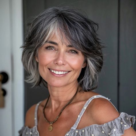 Gray Blending, Grey Hair Color Silver, Grey Hair Don't Care, Short Curly Hairstyles For Women, Short Wavy Haircuts, 60 Year Old Woman, Haircuts For Medium Length Hair, French Bob, Hairstyles For Women Over 60