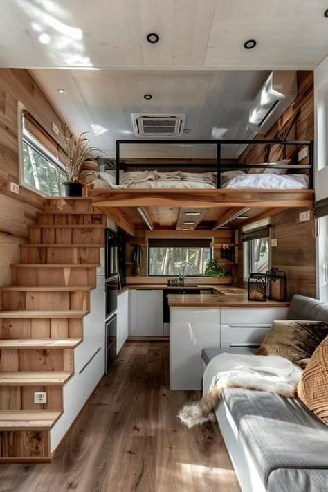 Tiny Home Staircase Ideas, Tiny Home Stairs, Shed Homes Ideas, Minimal Homes, Shed Home, Tiny House Layout, Pump House, New Houses, Home Stairs