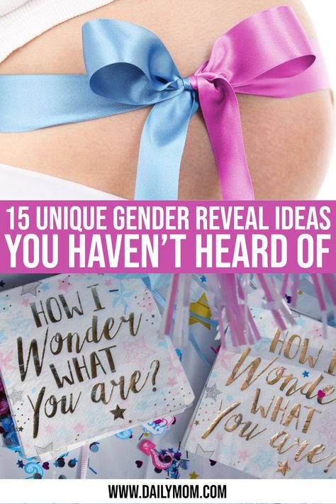 If you are expecting here are 15 unique gender reveal ideas that will ensure a fun and exciting announcement for both you and your guests or family members from DailyMom.com Funny Gender Reveal Ideas, Low Key Gender Reveal Ideas, Unique Gender Reveal Ideas, Disney Gender Reveal, Gender Ideas, Unique Gender Reveal, Simple Gender Reveal, Gender Reveal Unique, Gender Reveal Ideas