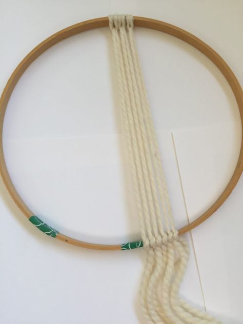 DIY Macrame Wall Hanging Tutorial using Scrap Yarn - This Pixie Creates Embroidery Hoop Macrame Diy, Ring Yarn Art, Yarn Hoop Wall Hanging Diy, Hoop Yarn Art, Hoop Wall Hanging, Macrame Circle Diy, Macrame Hoop Diy, Diy Macrame Wall Hanging Tutorials, Diy Yarn Decor