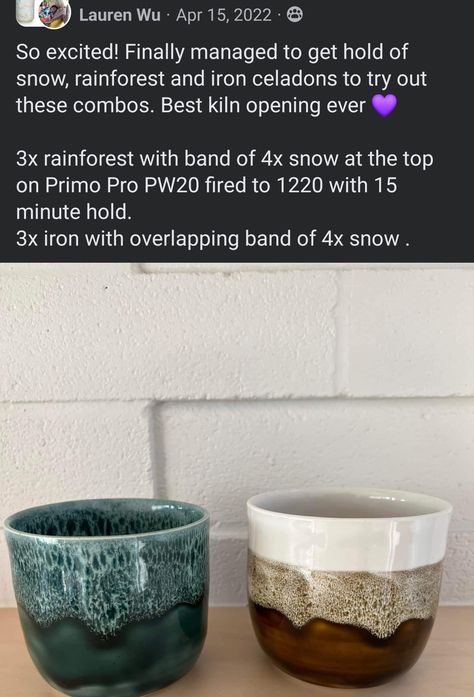 Amaco Snow Glaze Combinations, Winterwood Glaze Combinations, Amaco Glaze Layering Snow, Snow Glaze, Amaco Potters Choice Glaze Combinations Snow, Amaco Glaze Layering Oatmeal, Oolong Gloss Glaze Combinations, Crazy Ceramics, Ceramics Glazing