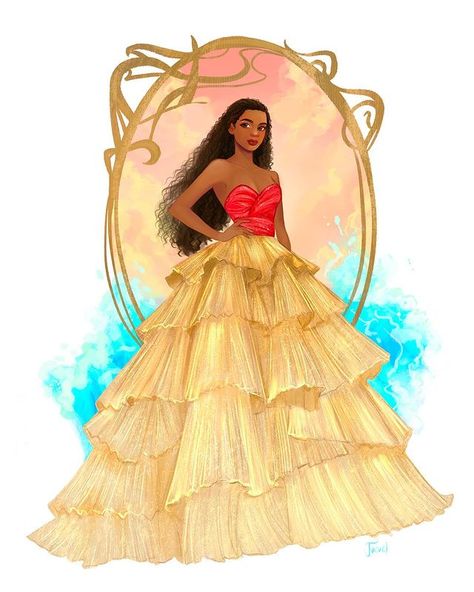 I am Moana 🌺🌊 Here’s my newest addition to the series of disney princesses in couture dresses, Moana ✨ this was a fun one I really wanted… I Am Moana, Disney Moana Art, Princess Moana, Chica Cool, All Disney Princesses, Disney Princess Modern, Disney Princess Fashion, Twisted Disney, Disney Princess Drawings