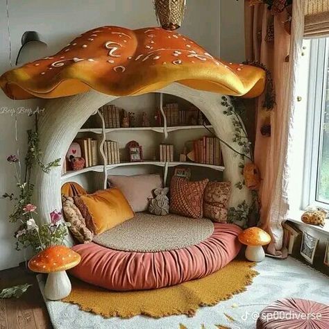 Mushroom Bedroom Decor, Fairy Nursery Theme, Mushroom Bedroom, Mushroom Room, Fairy Nursery, Nursery Theme, Pretty Decor, Cozy Room, Bedroom Themes