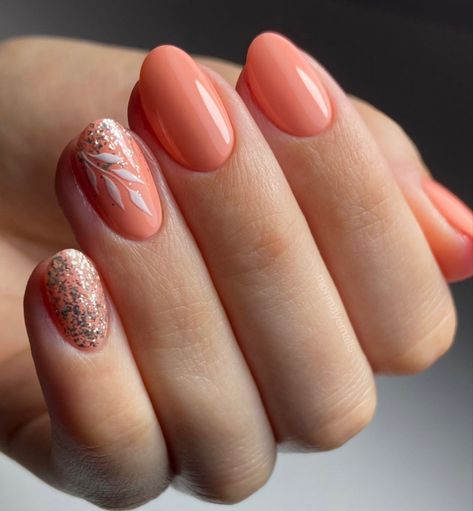 Uñas Color Coral, Bright Coral Nails, Neon Coral Nails, Peach Colored Nails, Coral Nails With Design, Summer Nail Color, April Nails, Nail 2024, Peach Nails