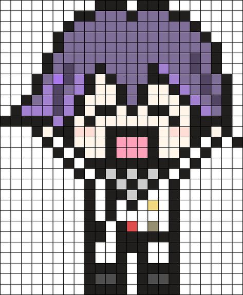 Danganronpa Kandi Pattern, Perler Bead Patterns Danganronpa, Perler Beads Danganronpa, Danganronpa Pixel Art Grid, Danganronpa Perler Beads, Danganronpa Pixel Art, Kandi Cuffs, Kokichi Oma, Pearl Beads Pattern