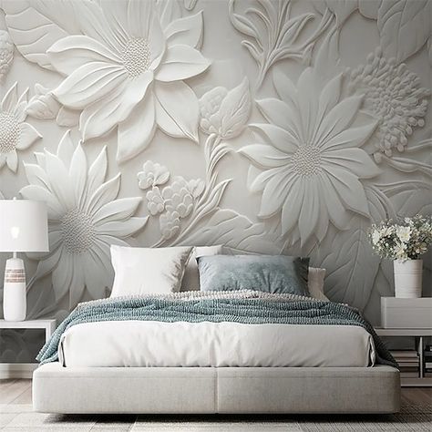 Wall Murial Wallpaper, Peel And Stick Wallpaper In Rv Bedroom, Damask Wallpaper Accent Wall, Flower Mural Bedroom Overstock, Wall Art Over Doors, White Bedroom Picture Frames, Bathroom Wall Art Large, Wall Flowers Stickers, Bedroom Door Decals Vinyl