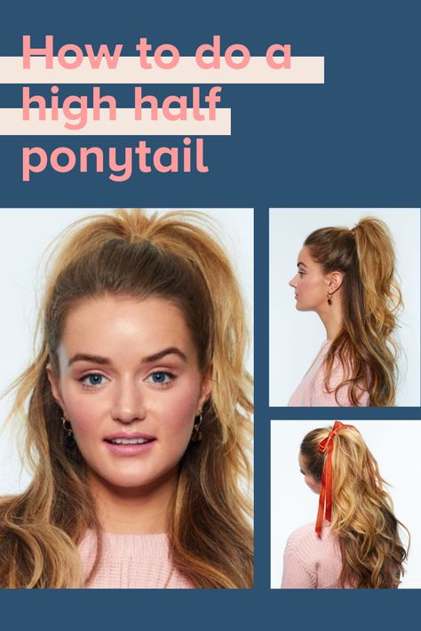 High Half Ponytail, Girly Hairstyle, Half Up Half Down Hair Tutorial, High Ponytail Tutorial, Half Pony, Half Up Half Down Hairstyle, Ponytail Hairstyles Tutorial, Wedding Hair Trends, Down Hairstyle