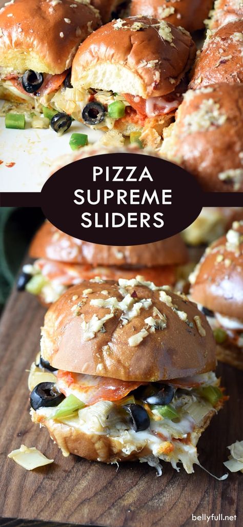 Appetizers For Party Crowd Pleasers, Pizza Supreme, Easy Sliders, Pizza Slider, Party Crowd, Slider Sandwiches, Supreme Pizza, Appetizer Sandwiches, Classic Pizza