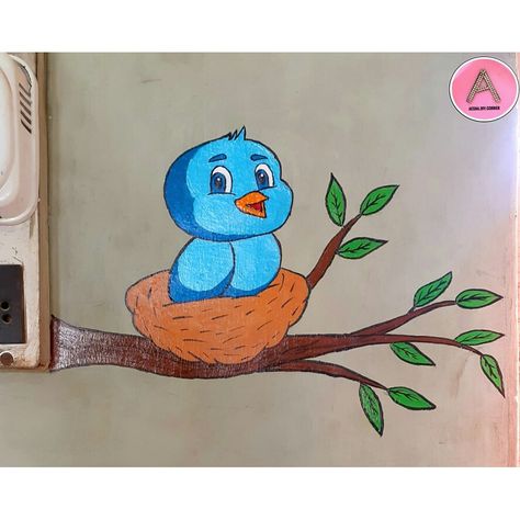 Switch board Wall Painting Fabric Painting Cartoon Designs, Cartoon Mural Art, Cartoon Wall Drawing, Wall Drawing Ideas For School, Wall Painting Birds, Swich Bord Paintings, Wall Painting Near Switch Board, Wall Painting Ideas Switch Board, Simple Wall Painting Ideas Bedrooms