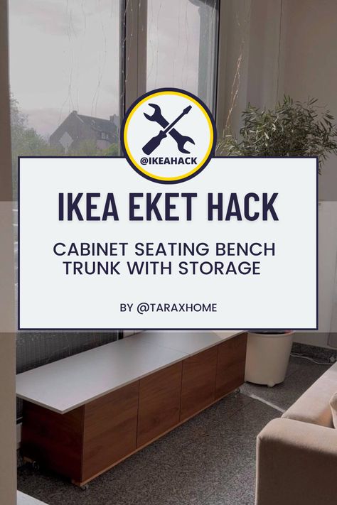 Eket Bench, Cabinet Seating, Ikea Eket Hack, Eket Cabinet, Ikea Eket, Seating Bench, Shoe Bench, Storage Hacks, Bench Seat