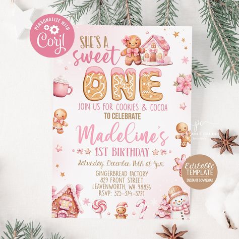 Sweet One Christmas Birthday, Gingerbread First Birthday Party, December Birthday Themes, December 1st Birthday Party Girl, Cookie 1st Birthday, Christmas Themed Birthday Party, Gingerbread Birthday Party, Christmas First Birthday, First Birthday Winter