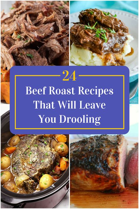 Collage of 4 beef roast recipes. Best Beef Roast, Beef Roast Recipes, Rump Roast Recipe, Venison Dishes, Beef Shoulder Roast, Rolled Roast, Roast Beef Dinner, Beef Round, Beef Roast