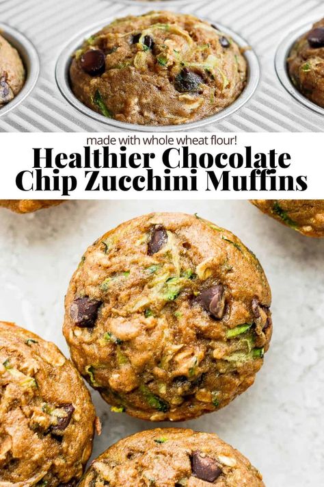 Chocolate Chip Zucchini Muffins - a delicious, easy chocolate chip zucchini muffin made with simple, real ingredients + whole wheat flour! #chocolatechipzucchinimuffinshealthy #chocolatechipzucchinimuffins #chocolatechipzucchinibread #chocolatechipzucchinibreadmuffins Healthy Chocolate Chip Zucchini Muffins, Easy Zucchini Muffins, Muffins Zucchini, Chocolate Chip Zucchini Muffins, Resep Muffin, Zucchini Muffins Healthy, Zucchini Chocolate Chip Muffins, Zucchini Muffin Recipes, Chocolate Zucchini Muffins