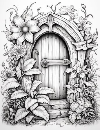 free coloring page of flowery door coloring sheets Greyscale Coloring Pages Free Printable, Free Grayscale Coloring Pages, Greyscale Coloring Pages, Free Color Pages, Halloween Colouring, Bujo Art, Grayscale Art, Free Adult Coloring Printables, Adult Colouring Printables