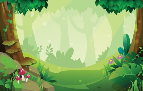 Summer Deep Forest Landscape in Cartoon Style Children's Book Layout, Forest Cartoon, Forest Clipart, Plant Cartoon, Book Illustration Design, Libros Pop-up, Cartoon Trees, Graphic Design Brochure, Forest Background