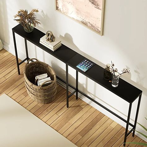 AmazonSmile: SONGXIN 70.9" Console Table,Modern Extra Narrow Long Sofa Table Behind Couch,Skinny Entry Table with Black Metal Frame for Living Room, Hallway,Classic Black : Home & Kitchen Long Sofa Table Behind Couch, Console Table Behind Sofa, Sofa Table Behind Couch, Black Metal Console Table, Behind Sofa Table, Black Sofa Table, Slim Console Table, Extra Long Console Table, Table Behind Couch