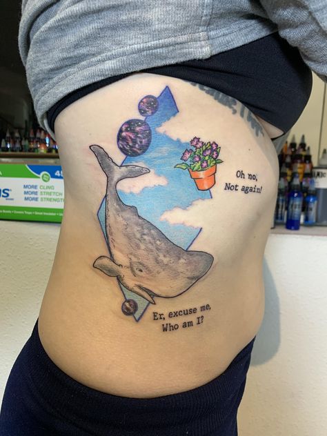 Hitchhikers Guide to the Galaxy tattoo by Rowan Rhys @ True Love Tattoo in Seattle. #tattoos #tattoo #beauty Hitchhikers Guide To The Galaxy Tattoos, Hitchhikers Guide To The Galaxy Tattoo, Seattle Tattoos, The Galaxy Tattoo, Guide Tattoo, True Love Tattoo, 42 Tattoo, Dad Tattoo, Trending Tattoos