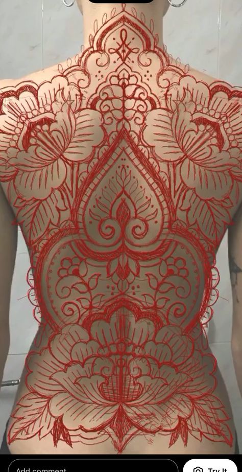 Full Back Tattoo Mandala, Ornamental Backpiece Tattoo, Ornamental Back Tattoo Design, Back Piece Tattoo Design, Ornamental Tattoo Back, Ornamental Back Piece, Ornamental Back Tattoo, Mandala Back Tattoo, Blast Over Tattoo