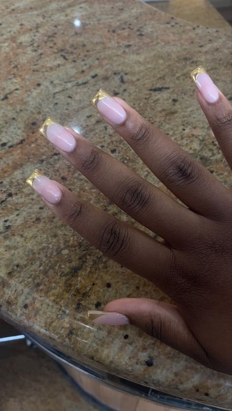 Metallic Gold French Tip Nails, Prom Nails Gold, Metallic French Tip Nails, Silver French Tip Nails, Gold French Manicure, Gold French Nails, Gold Prom Nails, Gold French Tip Nails, Gold French Tips