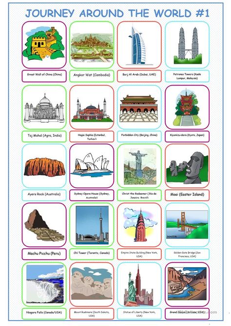 Around The World Theme, Trip Activities, Sistem Solar, Homeschool Geography, Homeschool Social Studies, Country Facts, Esl Resources, Picture Dictionary, Around The World In 80 Days