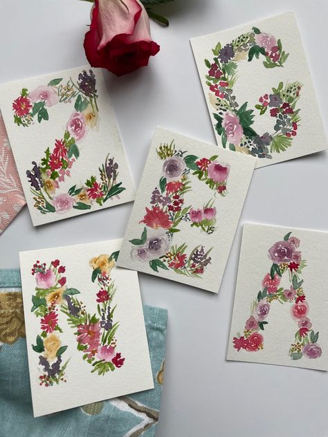 Watercolor Initials, Initial Painting, Floral Lettering, Group Art Projects, Spring Watercolor, Flower Letter, Group Art, Flower Letters, Watercolor Floral