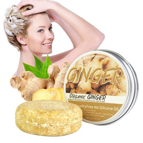 Ginger shampoo soap: this shampoo bar is rich in ginger plant essence, nourishes and moisturises the hair, strengthens the hair roots, helps hair regeneration, keeps scalp pores clean, helps remove dandruff and makes hair healthy. Rosemary Oil Hair Growth, Ginger Hair Growth, Organic Natural Hair Products, Ginger Shampoo, Hair Regrowth Shampoo, Shampoo Natural, Natural Hair Shampoo, Receding Hairline, Hair Growth Shampoo