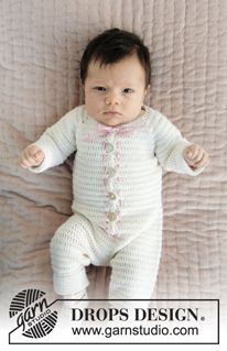 Free knitting patterns and crochet patterns by DROPS Design Crochet Baby Onesie, Crochet Onesie, Crochet Baby Romper, Onesie Pattern, Baby Romper Pattern, Drops Baby, Crochet Wearables, Crochet Patterns Free Beginner, Crochet Kids