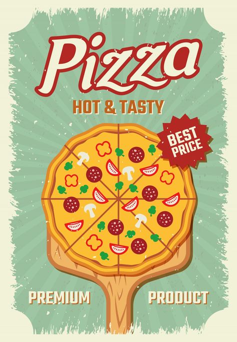 Vintage Food Posters, Pizza Poster, Retro Style Posters, Restaurant Poster, Pizza Art, Poster Vintage Retro, Food Wall Art, Pizza Design, Retro Posters