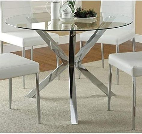 Amazon.com - Coaster 120760-CO Vance Contemporary Glass Top Round Dining Table, in Chrome. - Tables Round Dining Table Glass, Dining Table Glass, White Coasters, Table Glass, Wood Colour, Contemporary Dining, Glass Dining Table, Contemporary Glass, Top Round