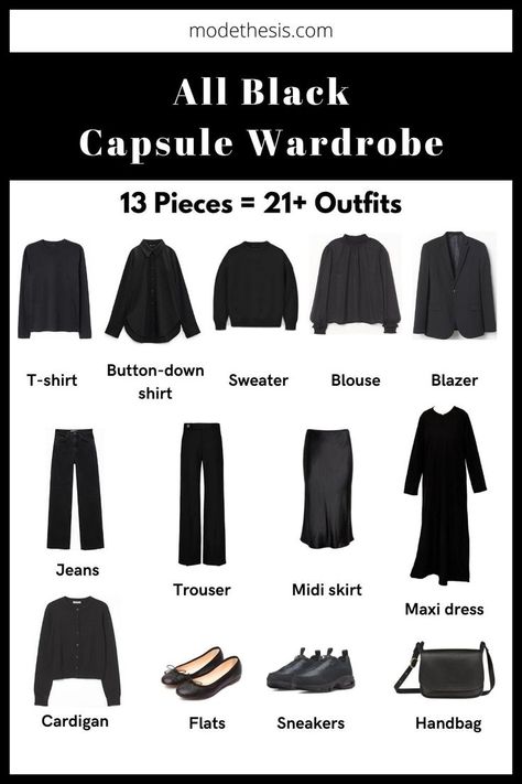 All black capsule wardrobe essentials, black capsule wardrobe, black wardrobe essentials, all black wardrobe essentials, all black staple pieces Women Basics Wardrobe, How To Build Your Wardrobe, Gothic Capsule Wardrobe, Goth Wardrobe Essentials, All Black Capsule Wardrobe, Goth Capsule Wardrobe, Corporate Capsule Wardrobe, Esthetic School, All Black Wardrobe