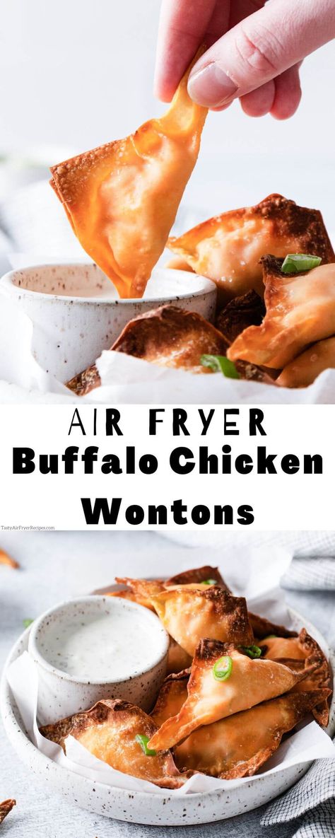 Buffalo Chicken Dip Wontons, Wonton Wrapper Air Fryer Recipes, Buffalo Chicken Dip Bites Air Fryer, Air Fryer Chicken Wontons, Buffalo Chicken Wontons Air Fryer, Wonton Air Fryer Recipes, Air Fryer Wonton Recipes, Wonton Wrapper Recipes Air Fryer, Wontons In Air Fryer